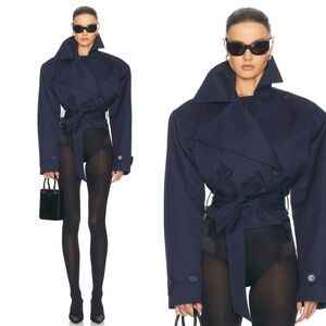 HELSA Oversized Cropped Trench Coat in Navy Size XS NEW! New With Tags!